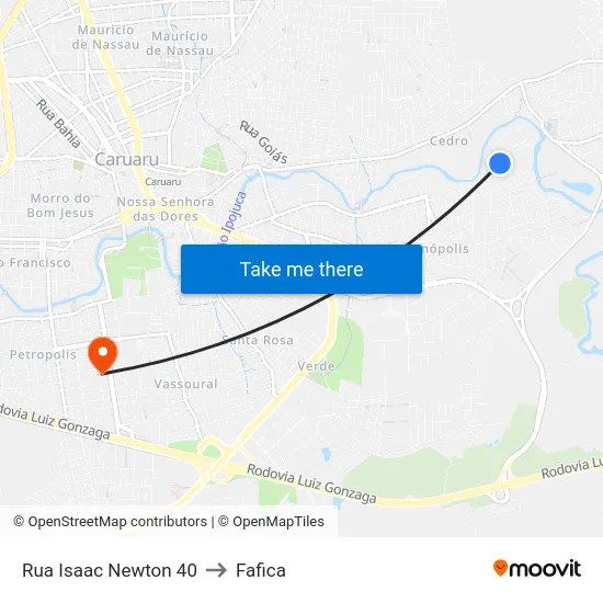 Rua Isaac Newton 40 to Fafica map