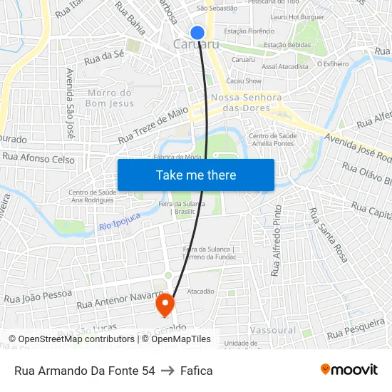 Rua Armando Da Fonte 54 to Fafica map