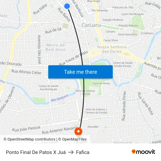 Ponto Final De Patos X Juá to Fafica map