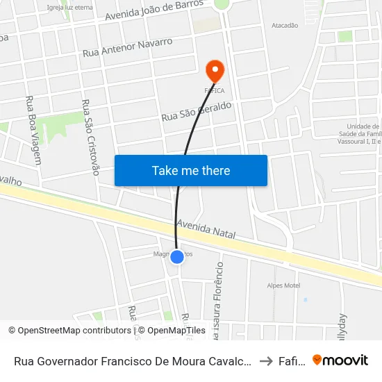 Rua Governador Francisco De Moura Cavalcante 87 to Fafica map