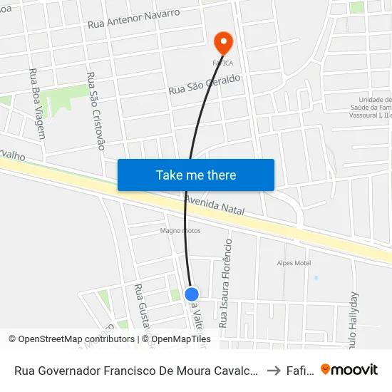 Rua Governador Francisco De Moura Cavalcante 163 to Fafica map