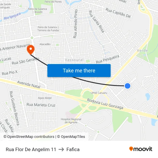 Rua Flor De Angelim 11 to Fafica map