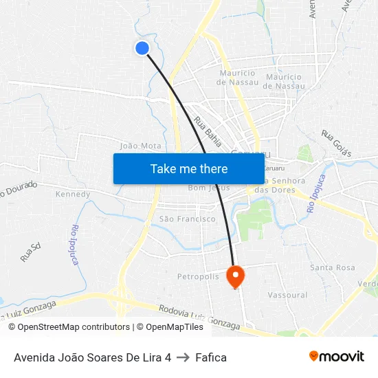 Avenida João Soares De Lira 4 to Fafica map