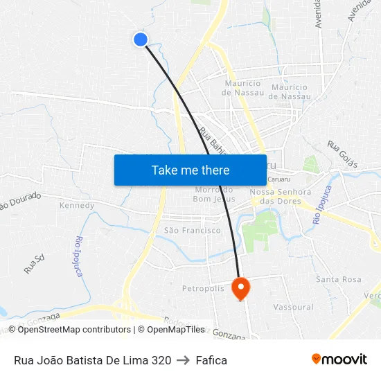 Rua João Batista De Lima 320 to Fafica map