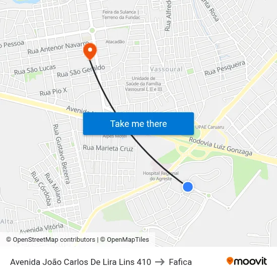 Avenida João Carlos De Lira Lins 410 to Fafica map