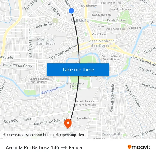 Avenida Rui Barbosa 146 to Fafica map