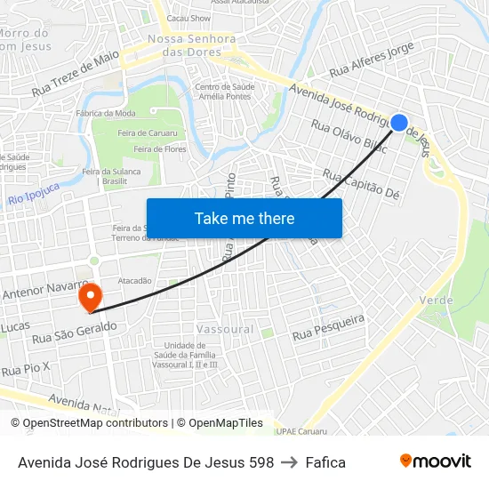 Avenida José Rodrigues De Jesus 598 to Fafica map
