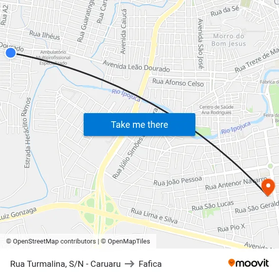 Rua Turmalina, S/N - Caruaru to Fafica map