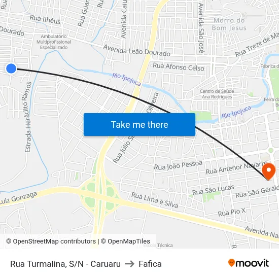 Rua Turmalina, S/N - Caruaru to Fafica map