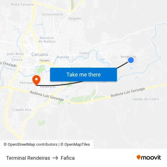 Terminal Rendeiras to Fafica map