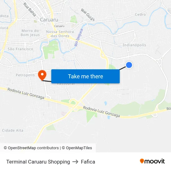 Terminal Caruaru Shopping to Fafica map