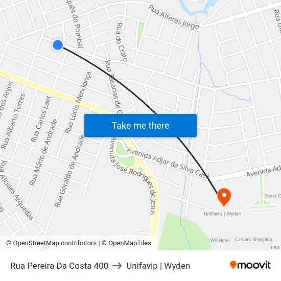 Rua Pereira Da Costa 400 to Unifavip | Wyden map