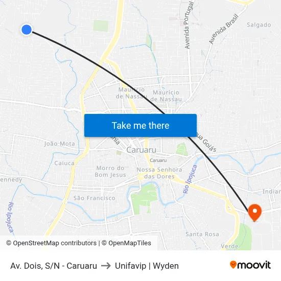 Av. Dois, S/N - Caruaru to Unifavip | Wyden map