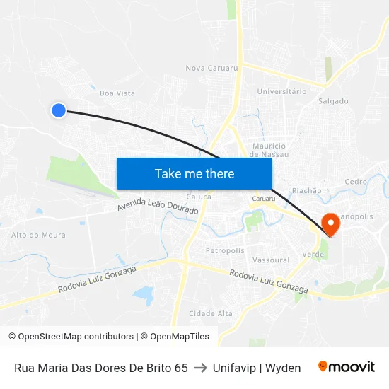 Rua Maria Das Dores De Brito 65 to Unifavip | Wyden map