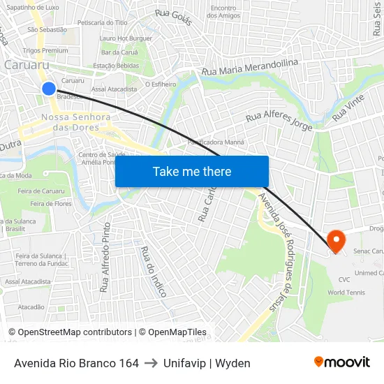 Avenida Rio Branco 164 to Unifavip | Wyden map