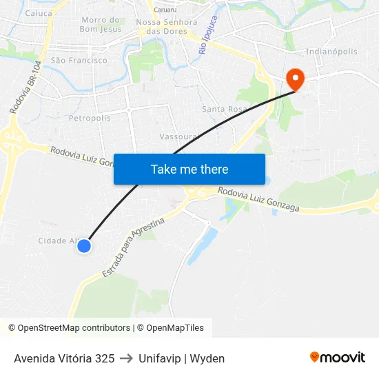 Avenida Vitória 325 to Unifavip | Wyden map