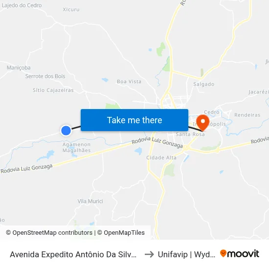 Avenida Expedito Antônio Da Silva 33 to Unifavip | Wyden map