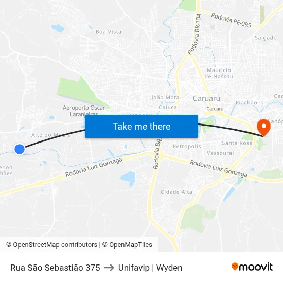 Rua São Sebastião 375 to Unifavip | Wyden map