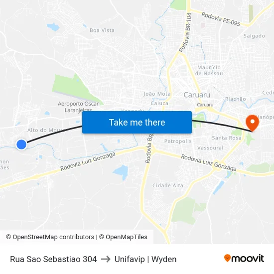 Rua Sao Sebastiao 304 to Unifavip | Wyden map