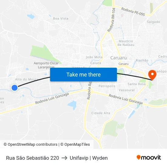 Rua São Sebastião 220 to Unifavip | Wyden map