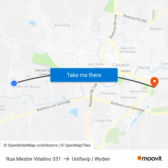 Rua Mestre Vitalino 331 to Unifavip | Wyden map