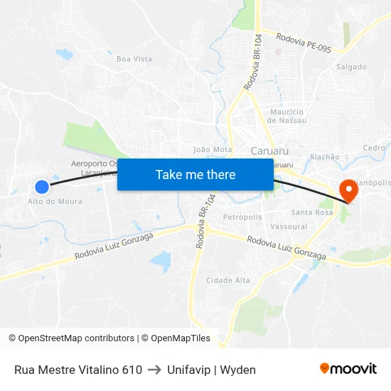 Rua Mestre Vitalino 610 to Unifavip | Wyden map