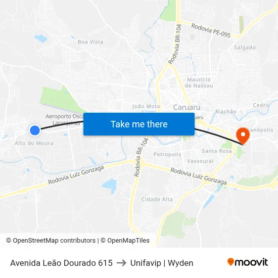 Avenida Leão Dourado 615 to Unifavip | Wyden map