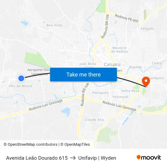 Avenida Leão Dourado 615 to Unifavip | Wyden map