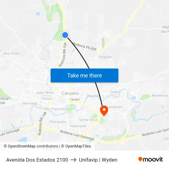 Avenida Dos Estados 2100 to Unifavip | Wyden map