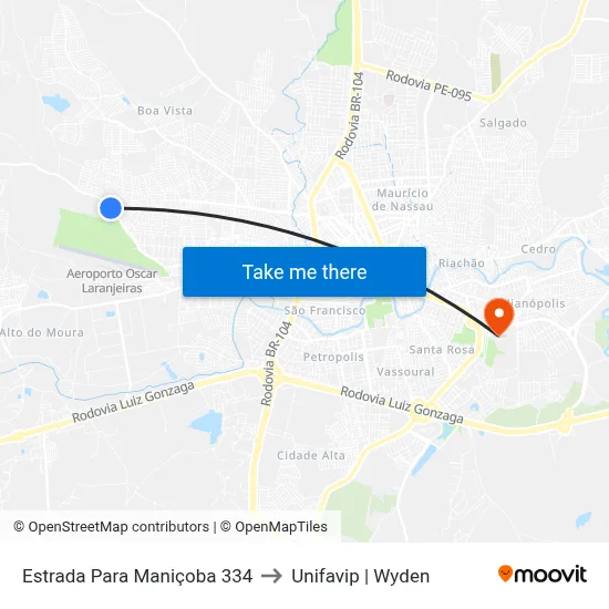 Estrada Para Maniçoba 334 to Unifavip | Wyden map