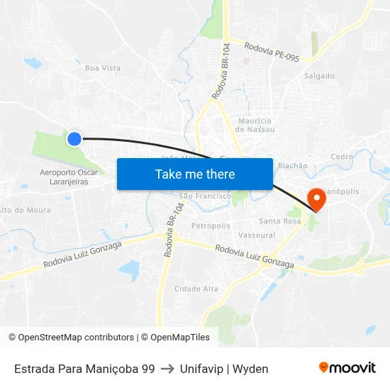 Estrada Para Maniçoba 99 to Unifavip | Wyden map