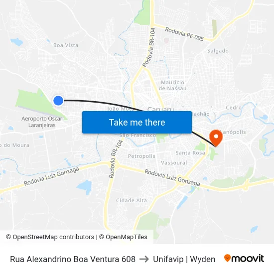 Rua Alexandrino Boa Ventura 608 to Unifavip | Wyden map