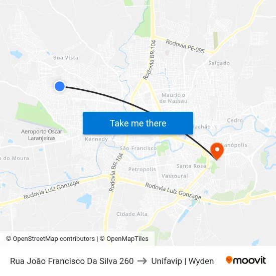 Rua João Francisco Da Silva 260 to Unifavip | Wyden map
