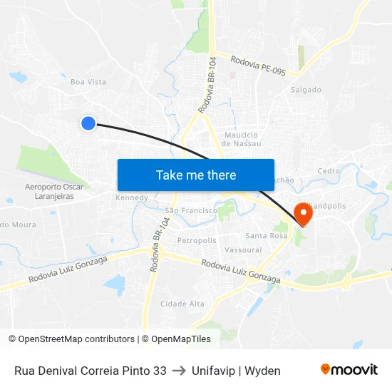 Rua Denival Correia Pinto 33 to Unifavip | Wyden map