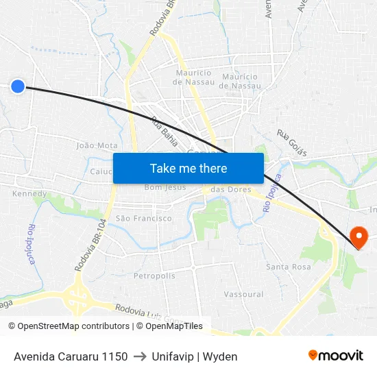 Avenida Caruaru 1150 to Unifavip | Wyden map