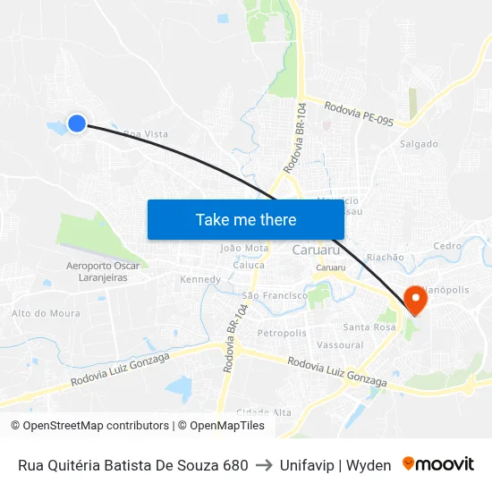 Rua Quitéria Batista De Souza 680 to Unifavip | Wyden map