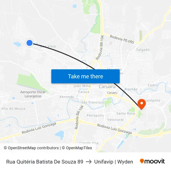 Rua Quitéria Batista De Souza 89 to Unifavip | Wyden map