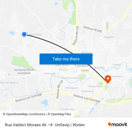 Rua Valdeci Moraes 46 to Unifavip | Wyden map