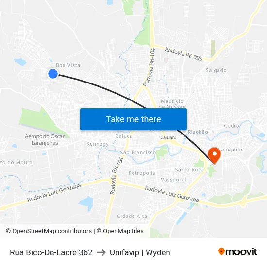 Rua Bico-De-Lacre 362 to Unifavip | Wyden map