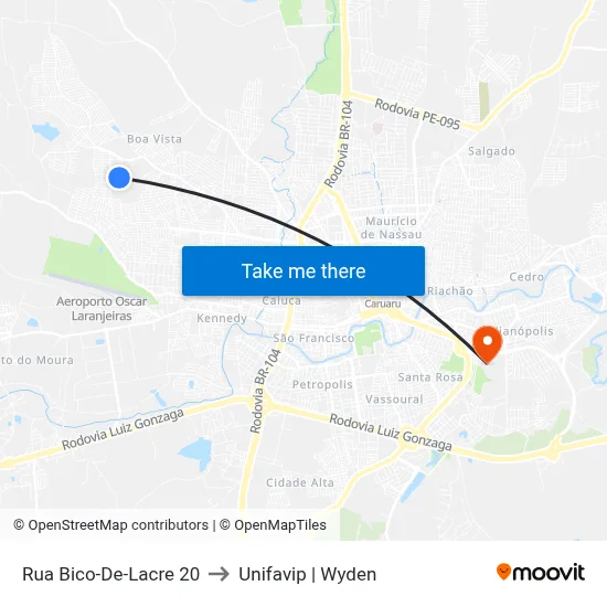 Rua Bico-De-Lacre 20 to Unifavip | Wyden map