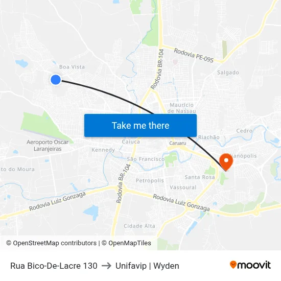 Rua Bico-De-Lacre 130 to Unifavip | Wyden map