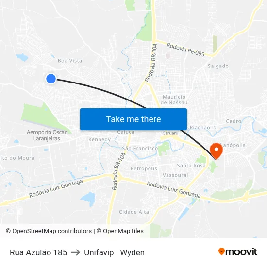 Rua Azulão 185 to Unifavip | Wyden map