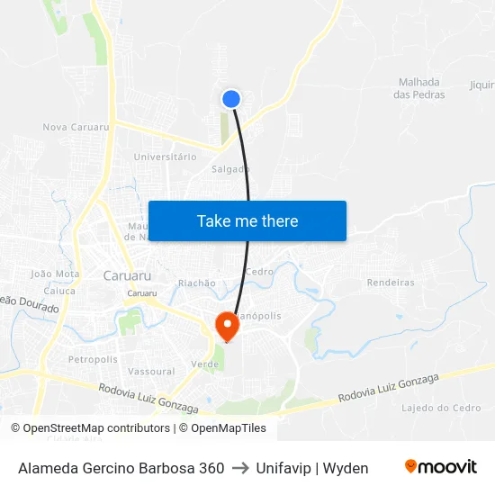 Alameda Gercino Barbosa 360 to Unifavip | Wyden map