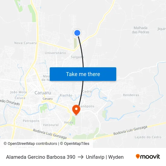 Alameda Gercino Barbosa 390 to Unifavip | Wyden map