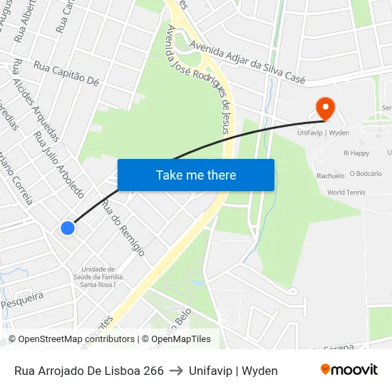 Rua Arrojado De Lisboa 266 to Unifavip | Wyden map