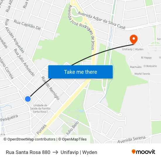 Rua Santa Rosa 880 to Unifavip | Wyden map