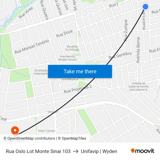 Rua Oslo Lot Monte Sinai 103 to Unifavip | Wyden map