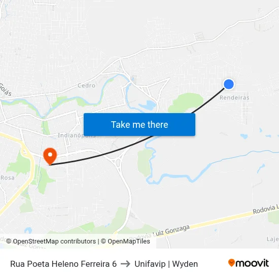 Rua Poeta Heleno Ferreira 6 to Unifavip | Wyden map