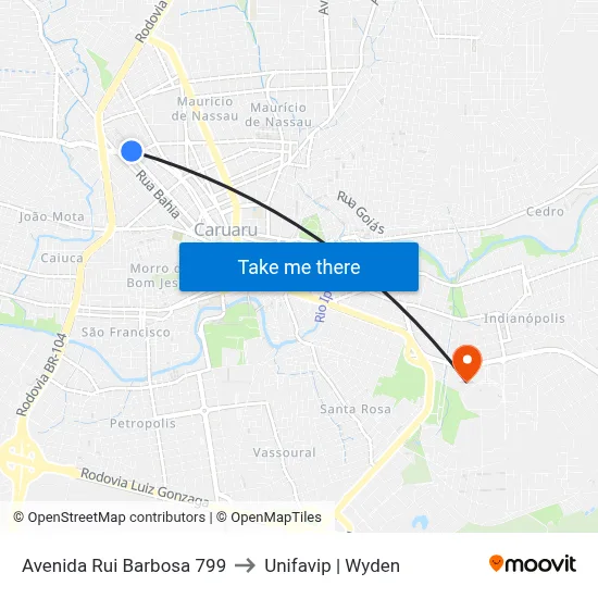 Avenida Rui Barbosa 799 to Unifavip | Wyden map