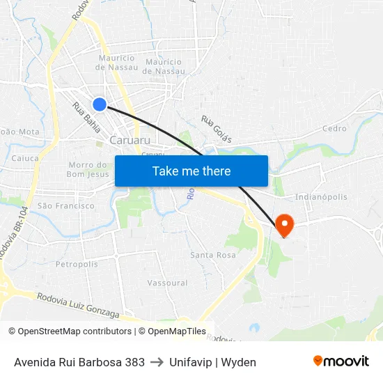 Avenida Rui Barbosa 383 to Unifavip | Wyden map